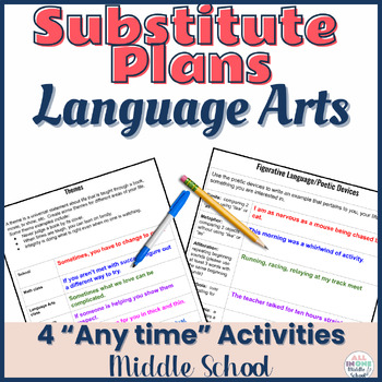 Preview of Substitute Plans for Language Arts - Printable & Digital for Middle School