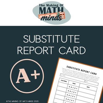 Preview of Substitute Report Card | Middle School Sub Plans | Behavior Management