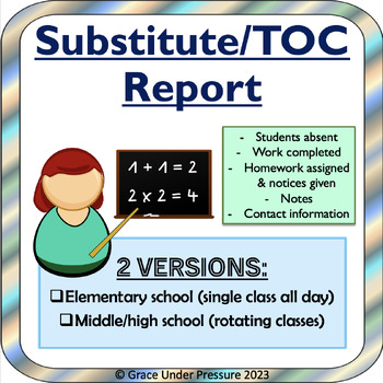 Preview of Sub Note for Substitute Teachers: Elementary & High School Sub Letter Templates