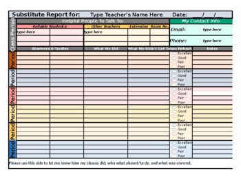 Preview of Excel Substitute Report and Lesson Plan Form