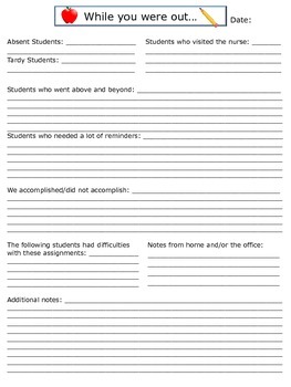 Preview of Substitute Report/Feedback Form For Fine Arts