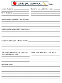 Preview of Substitute Report/Feedback Form