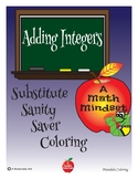 Substitute Saver: Adding Integers Coloring Worksheets