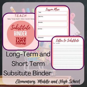 Preview of Substitute, Sub Plan Binder Digital Printable Long-term and Short-term