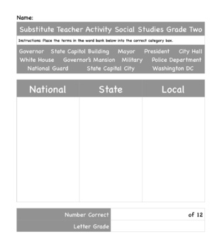 Preview of Substitute Teacher Activity Social Studies Grade Two