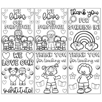 Substitute Teacher Appreciation Thank You Coloring Pages & Writing Cards