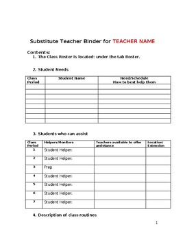 Preview of Substitute Teacher Binder