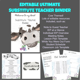 Editable Substitute Teacher Binder - Cow and Purple Flower Themed