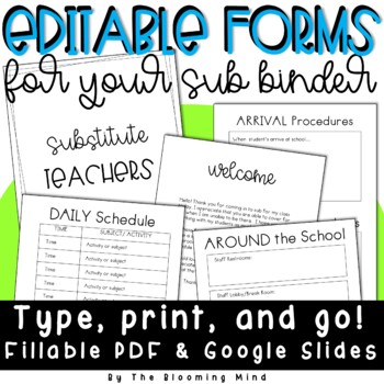 Preview of Editable Substitute Teacher Binder