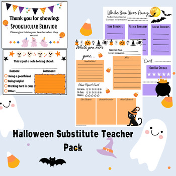 Preview of Substitute Teacher Halloween Note Pack
