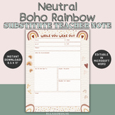 Substitute Teacher Note | Boho | Rainbow  | Printable | Su