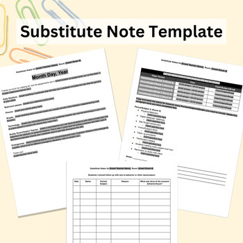 Preview of Substitute Teacher Notes Template