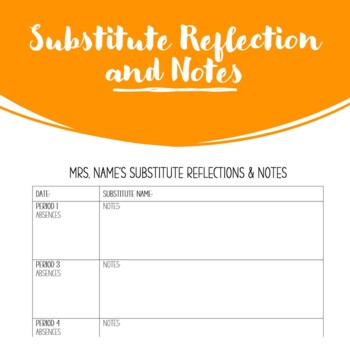 Preview of Substitute Teacher Reflection Notes