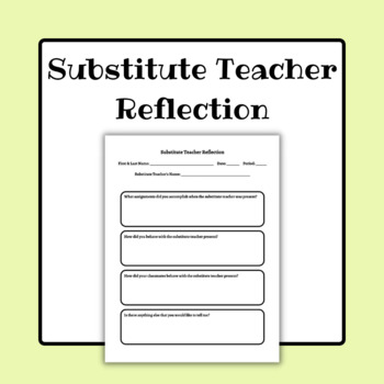 Preview of Substitute Teacher Reflection - Whole Class Activity - After Vague Sub Reports