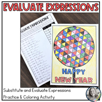 Preview of Substitute and Evaluate Expressions Math Review and Coloring for the New Year