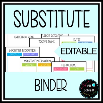 Preview of Substitute binder | EDITABLE TEMPLATES |