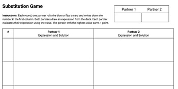 Preview of Substituting Expressions Game