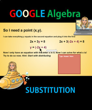 Preview of Substitution Method Google Slides Algebra Minilesson with Embedded Practice