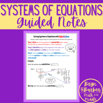Preview of Systems of Equations Substitution Steps and Examples Guided Notes