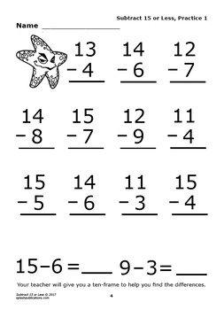 subtraction worksheets up to 15