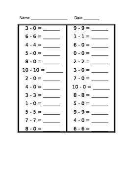 subtract all or zero worksheets teaching resources tpt