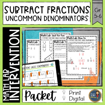 Preview of Subtract Fractions Unlike Denominators Math Activities Lab - Math Intervention