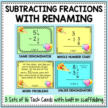 Preview of Subtracting Mixed Numbers with Regrouping 5th Grade Fractions on a Numberline