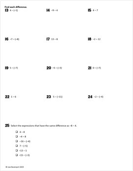 Subtract Integers Binder Notes - 6th Grade Math by Lisa Davenport