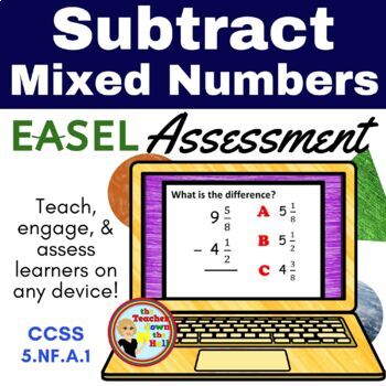 Preview of Subtract Mixed Numbers Easel Assessment - Digital Fraction Activity