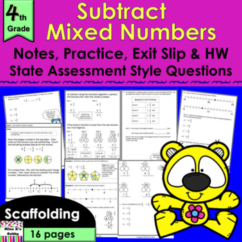Preview of Subtract Mixed Numbers: no prep notes, CCLS practice, exit slip, HW, review