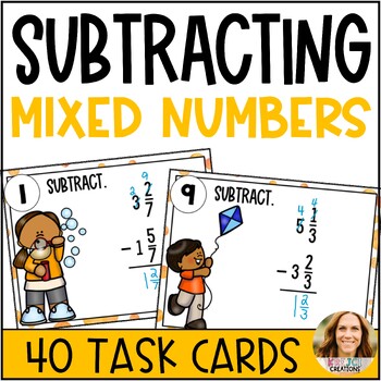 Preview of Subtract Mixed Numbers with Regrouping Task Cards - Like Denominators 4th Grade