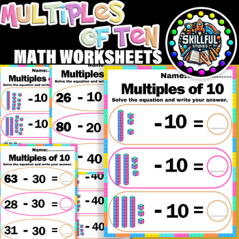 Preview of Subtract Multiples of Ten Worksheets|Multiples of Ten First Grade Math Printable
