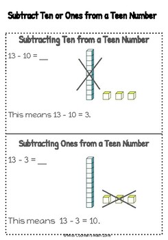 Preview of Subtract Ten or Ones from a Teen Number Notebook Resource