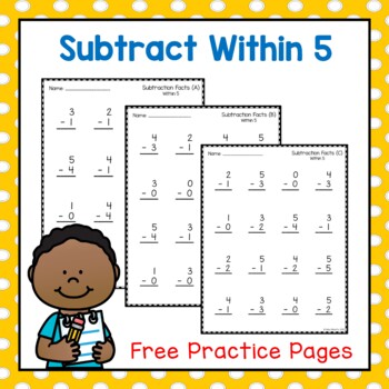 Preview of Subtract Within 5 Printable Worksheets or Timed Tests