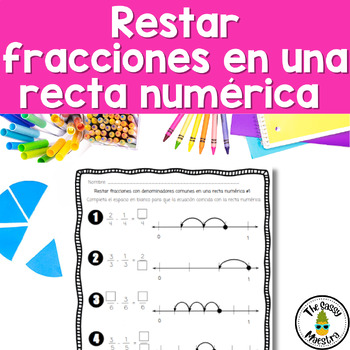 Preview of Subtract fractions on a number line in Spanish 4th grade Restar fracciones