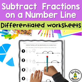 Preview of Subtract fractions with like denominators on a number line for 4th grade