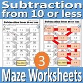 Subtract from 10 or less - Maze Worksheets