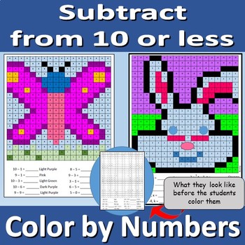 Subtract from 10 or less - color by numbers by Rethink Math Teacher