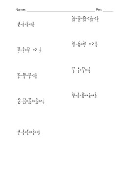 Subtract similar fractions with regrouping worksheet by Shaner's Toolbox