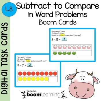 Preview of Subtract to Compare in Word Problems Boom Cards - Digital Task Cards