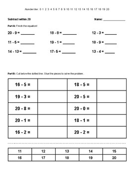 Subtract within 20 Worksheet by elucas | TPT