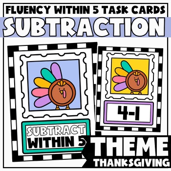 Preview of Subtract within 5 Task Cards for Kindergarten