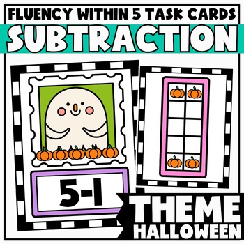 Preview of Halloween Subtract within 5 Task Cards for Kindergarten