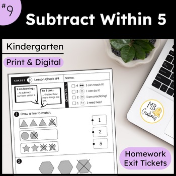 Preview of Subtraction within 5 Worksheets and Exit Tickets - iReady Math Kindergarten L9