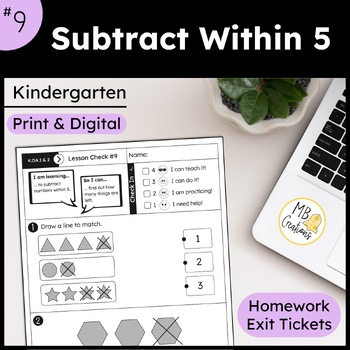 Preview of Subtraction within 5 Practice Worksheet L9 Kindergarten iReady Math Exit Tickets