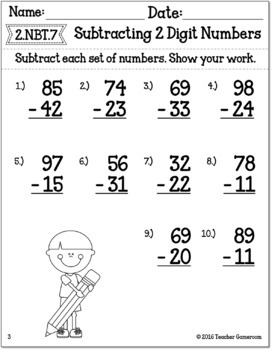 subtracting 2 digit numbers worksheets by teacher gameroom tpt