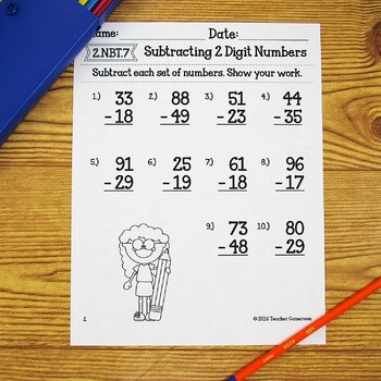 Subtracting 2 Digit Numbers Worksheets by Teacher Gameroom | TpT