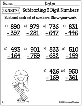 Subtracting 3 Digit Numbers Worksheets by Teacher Gameroom | TpT