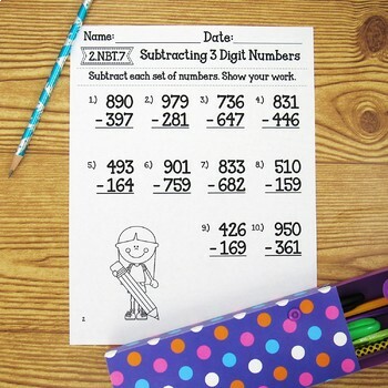 subtracting 3 digit numbers worksheets by teacher gameroom tpt