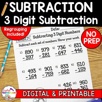 Subtracting 3 Digit Numbers Worksheets by Teacher Gameroom | TpT